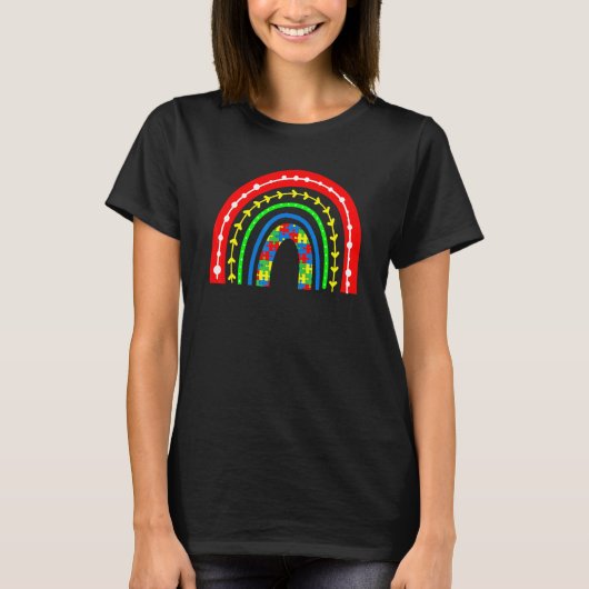 T-shirt Boho Rainbow Puzzle Piece Sensibilisation sur l'au (Devant)