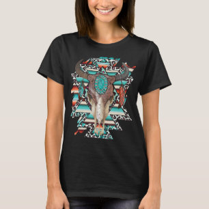 T-shirt Boho Serape Turquoise Aztec Cow Bull Skull Ouest