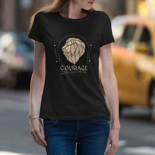 T-shirt Boho Style Gold Lion Head Courage Napoléon Citatio