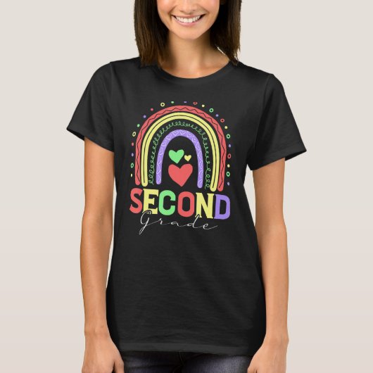 T-shirt Boho Style Rainbow Second Grade Pastel Retour À Sc (Devant)