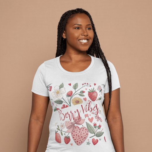 T-shirt Boho Vibes fraises Coquette Floral Girl rose