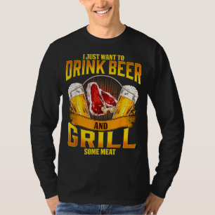 T-shirt Boire Bière Grill Viande Grillant BBQ Barbecue Dri