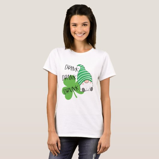 T-shirt Boire Boire Drunk Gnome Clover St. Patrick's Day (Devant entier)