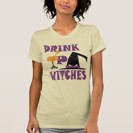 T-shirt Boire des sorcières vin Drôle Éffrayant Halloween  (Devant)