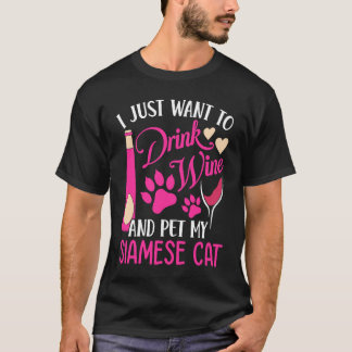 T-shirt Boire du vin et animal de compagnie My Siamese Cha