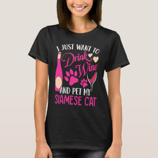 T-shirt Boire du vin et animal de compagnie My Siamese Cha