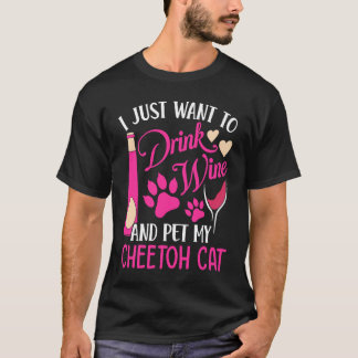 T-shirt Boire du vin et caresser mon chat Cheetoh Humour