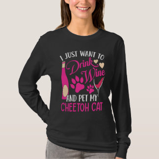T-shirt Boire du vin et caresser mon chat Cheetoh Humour