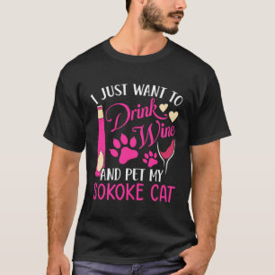 T-shirt Boire du vin et caresser mon chat Sokoke Humour de