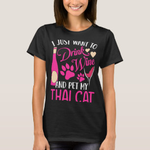 T-shirt Boire du vin et caresser mon chat thaï  Humour de 