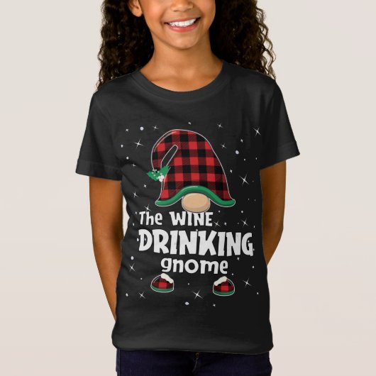 T-Shirt Boire Gnome Buffalo Plaid Correspondant Gi de Noël (Devant)