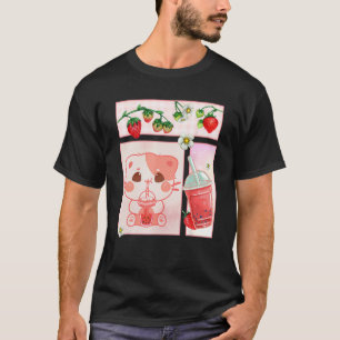 T-shirt Boisson Aesthetic Harajuku Mignon Chat Fraise Boba
