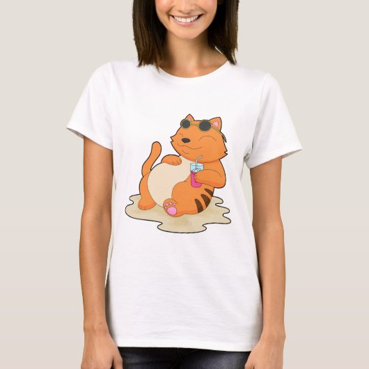 T-shirt Boisson de plage de chat été (Devant)