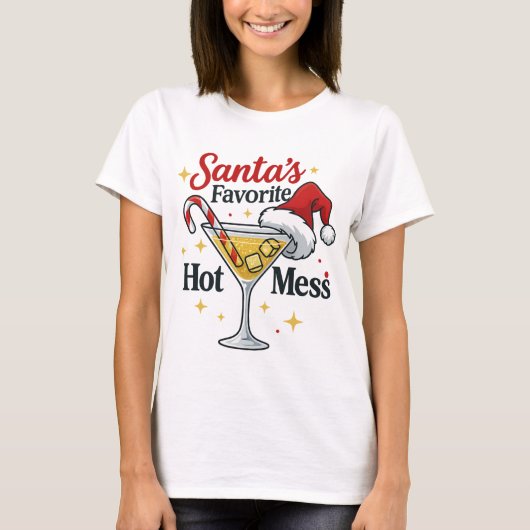 T-shirt Boisson préférée de Santa, impression de désordre (Devant)