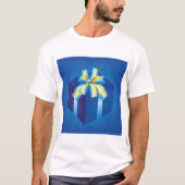 T-shirt Boîte cadeau bleu avec ruban jaune et Aqua (Devant)