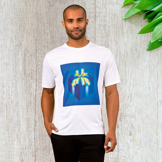 T-shirt Boîte cadeau bleu avec ruban jaune et Aqua