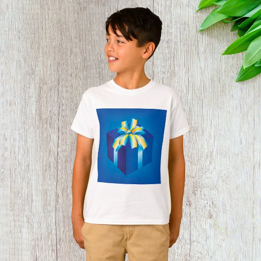 T-shirt Boîte cadeau bleu avec ruban jaune et Aqua