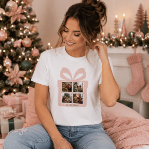 T-shirt Boîte-cadeau photo personnalisée de Noël rose mode