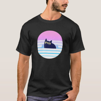 T-shirt Boîte Cercle Chat Noir Bleu Rose Bleu Gratures Par