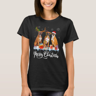 T-shirt Boîte de Noël Chien Boxer Santa Lumière Renne Chap