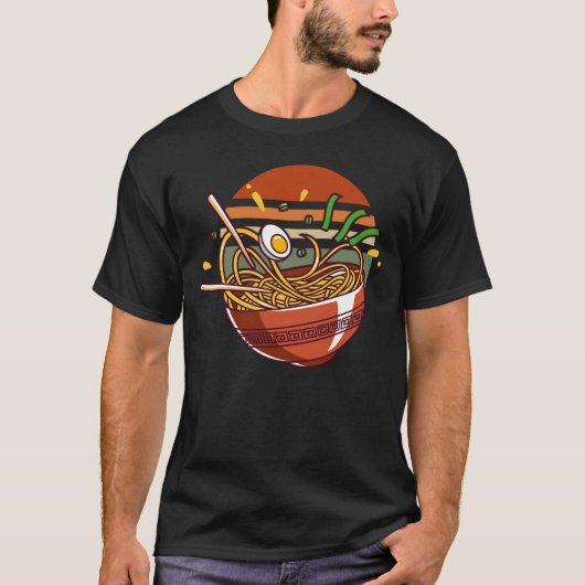 T-shirt Bol Ramen rétro avec baguettes nouilles japonaises (Devant)