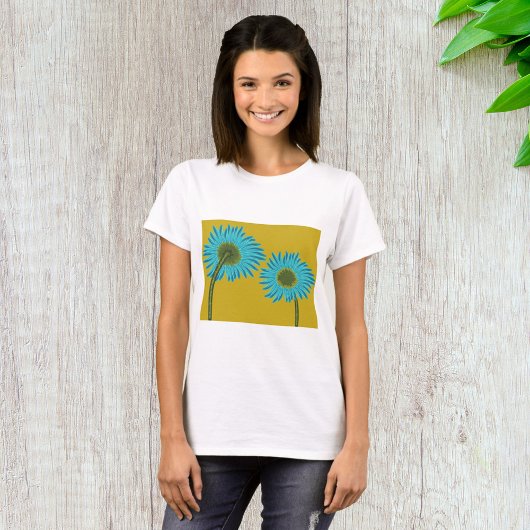 T-shirt Bold Blue Daisy Art sur Mustard Yellow Arrière - p