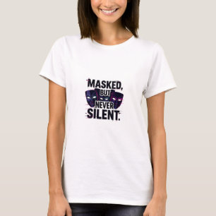 T-shirt Bold Digital Art with Three Stylized Masks and "Ma