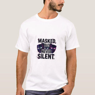 T-shirt Bold Digital Art with Three Stylized Masks and "Ma