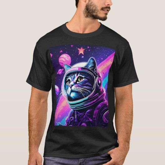 T-shirt Bold Space Cat Adventure - Retro Vaporwave Galaxy (Devant)