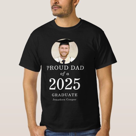 T-shirt Bold White Text Photo Fier Papa de 2025 Diplômé (Devant)