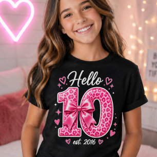 T-Shirt Bon Anniversaire 10 ans Anniversaire Rose Léopard