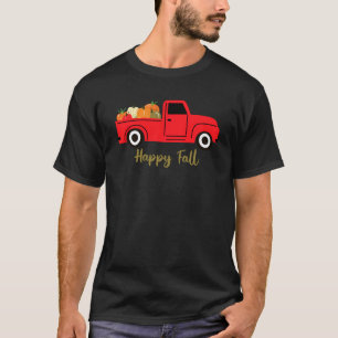 T-shirt Bon Automne Retro Camion Rouge Avec Citrouilles