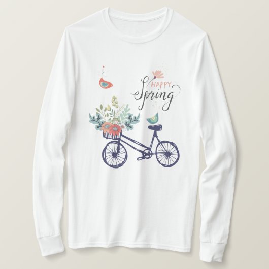 T-shirt Bon design printemps : vélo, fleurs et oiseaux (Design devant)