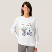 T-shirt Bon design printemps : vélo, fleurs et oiseaux (Devant entier)