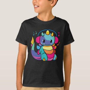 T-shirt Bon dragon avec écouteurs écoutant de la musique.