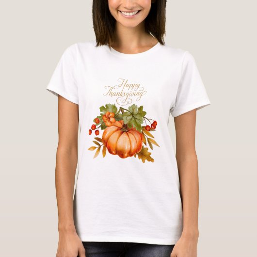 T-shirt Bon thanksgiving Citrouille aquarelle et baies  (Devant)