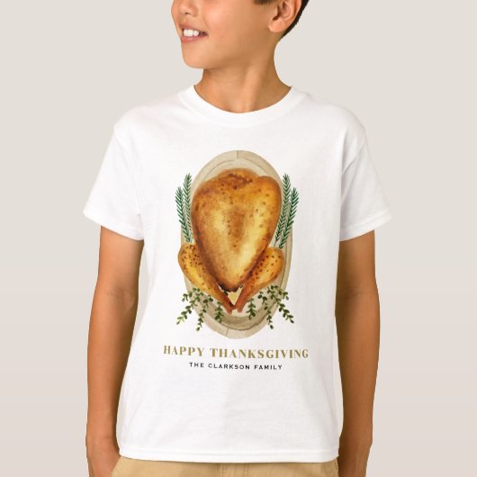 T-shirt Bon thanksgiving de dinde rôtie aquarelle (Devant)