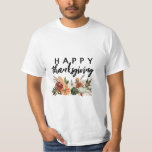 T-shirt bon thanksgiving de récolte citrouille d'aquarelle<br><div class="desc">Bon thanksgiving vacances avec aquarelle automne fleurie design citrouille.</div>
