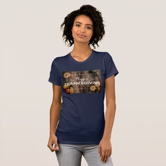 T-shirt Bon thanksgiving Gourds sur bois rustique (Devant entier)