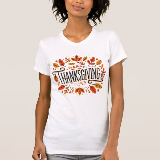 T-shirt Bon thanksgiving Orange Chute Jaune Feuilles Femme