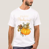 T-shirt Bon thanksgiving orange citrouille floral (Devant)
