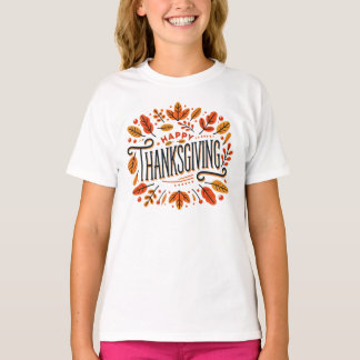 T-shirt Bon thanksgiving Orange Jaune Feuilles d'automne E