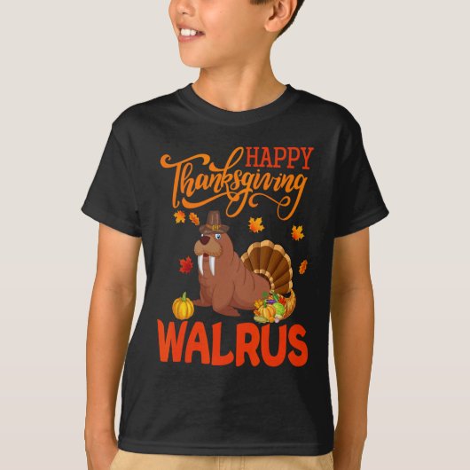 T-shirt Bon thanksgiving Walrus Costume Turquie Fall Leav (Devant)