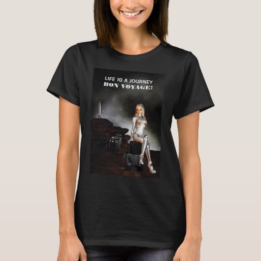 T-shirt Bon Voyage! Cute female. Happy space (Devant)