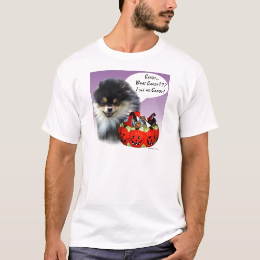 T-shirt Bonbons d'Halloween de Poméranie (blktan) (Devant)