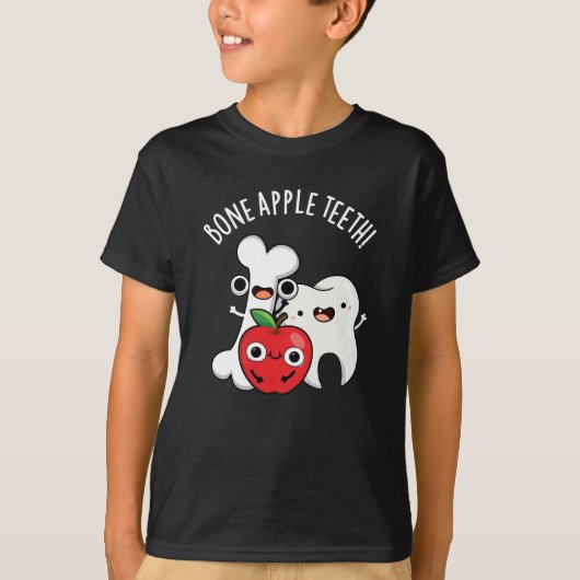 T-shirt Bone Apple Teeth Funny Bona Appetit Pun Dark BG (Devant)