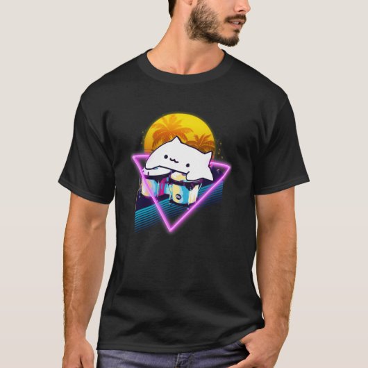 T-shirt Bongo Chat Retro 80s Vaporwave Style Outrun (Devant)