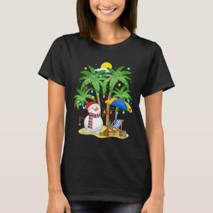 T-shirt Bonhomme de neige de Noël en juillet sur un palmie