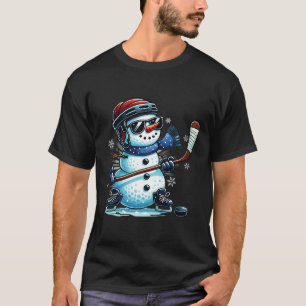 T-shirt Bonhomme de neige drôle jouant au hockey sur glace