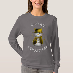T-shirt Bonhomme de neige fantaisiste en or Joyeux Noël 